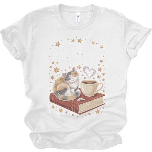 Coffee Cats & Books Cute Cat Book Lover Reading Unisex Jersey T-Shirt - Bookorys