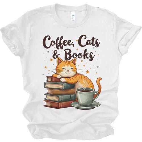 Coffee Cats And Books Lover For Women & Girls Coffee Unisex Jersey T-Shirt - Bookorys