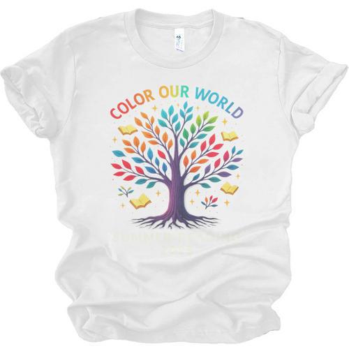 Color Our World Summer Reading Program 2025 Trippy Book Tree Unisex Jersey T-Shirt - Bookorys DE
