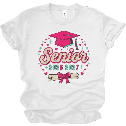 Coquette Pink Bow Senior 2026 2027 Graduation Unisex Jersey T-Shirt - Best Gift Smart