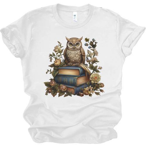 Cottagecore Aesthetic Floral Owl Books Unisex Jersey T-Shirt - Bookorys CA