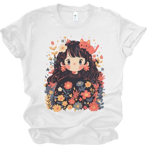 Cottagecore Wild Flowers Book Reader Cat Nature Soft Unisex Jersey T-Shirt - Bookorys AU