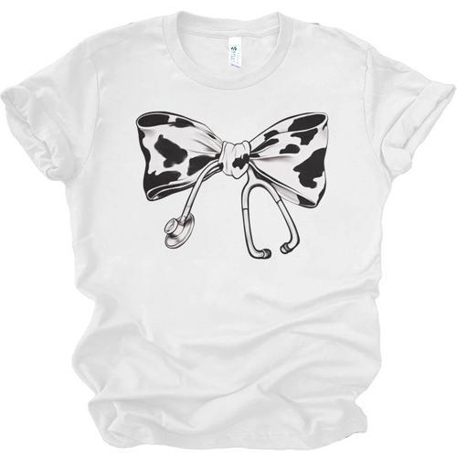 Cow Print Bow And Stethoscope Nurse RN Graduation Coquette Unisex Jersey T-Shirt - Best Gift Smart