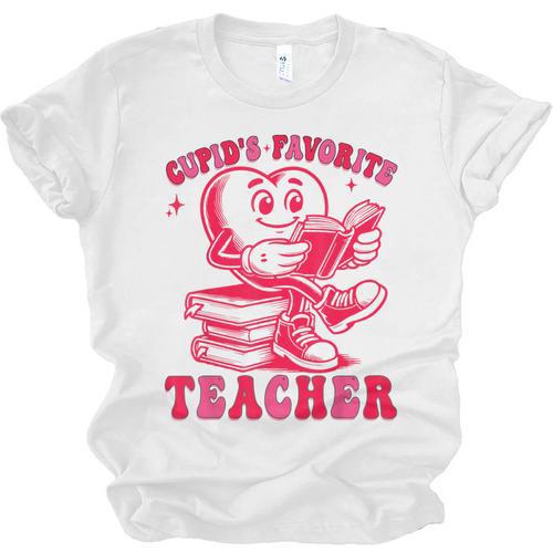 Cupid's Favorite Teacher Valentines Day Heart Book Lover Unisex Jersey T-Shirt - Bookorys CA