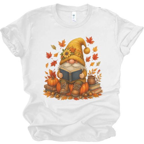 Cute Autumn Gnome Reading Pumpkin Book Lover Unisex Jersey T-Shirt - Bookorys AU