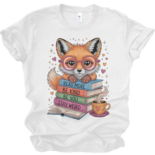Cute Fox Read More Be Kind Stay Weird Reader Geek Book Lover Unisex Jersey T-Shirt - Bookorys AU