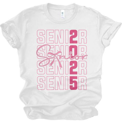Cute Girls Women Class 2025 Graduation Senior Coquette Bow Unisex Jersey T-Shirt - Best Gift Smart