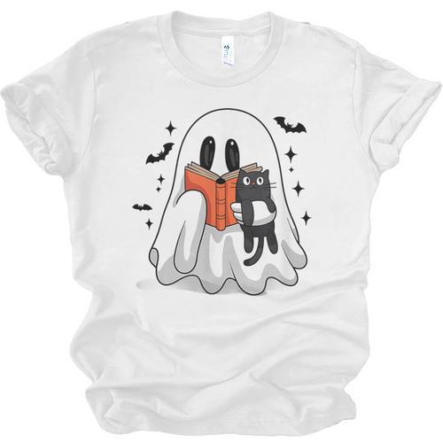 Cute Halloween Ghost Reading Book Unisex Jersey T-Shirt - Bookorys
