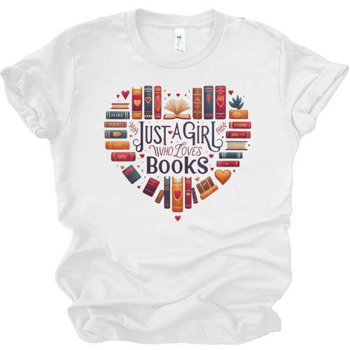 Cute Just A Girl Who Loves Books Heart Shape Reader Unisex Jersey T-Shirt - Bookorys AU