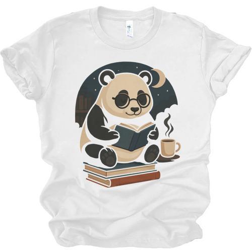 Cute Panda Reading Book Under Moon Bookworm Coffee Lover Unisex Jersey T-Shirt - Bookorys AU