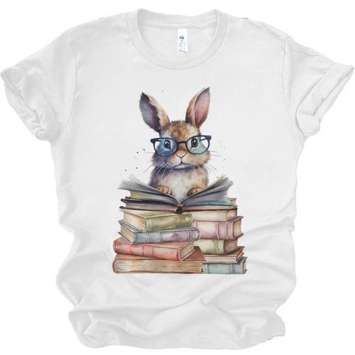 Cute Reading Bunny With Glasses Books Bookworm Reader Book Premium Tri-Blend Unisex Jersey T-Shirt - Bookorys