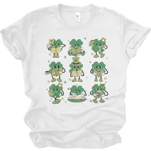 Cute Shamrock Reading Books St Patrick's Day Teacher Reading Unisex Jersey T-Shirt - Bookorys