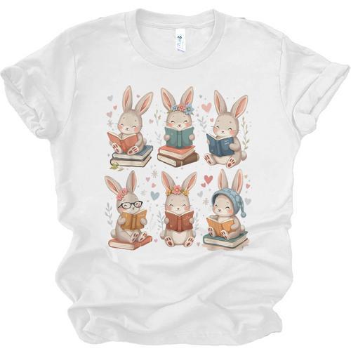 Cute Teacher Bunny Rabbit Reading Easter Bunnies Book Lovers Unisex Jersey T-Shirt - Bookorys DE