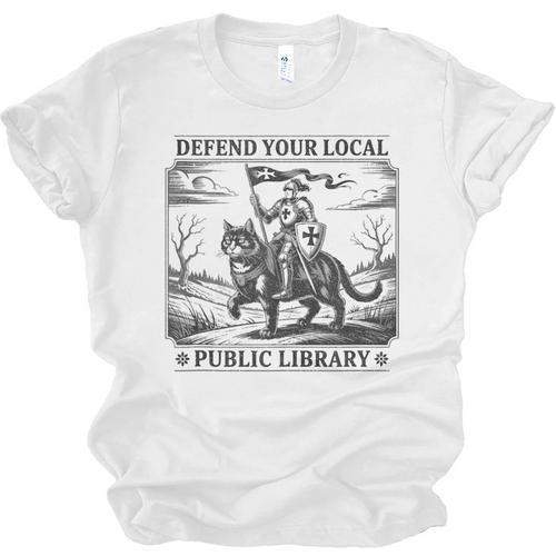 Defend Your Local Public Library Cat Knight Book Lover Unisex Jersey T-Shirt - Bookorys AU