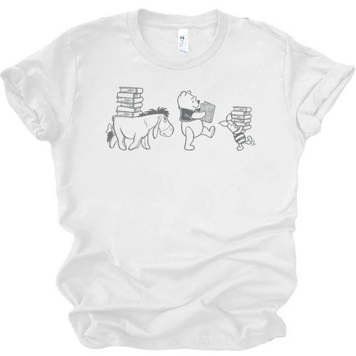 Disney Winnie The Pooh Eeyore Pooh & Piglet Carrying Books Unisex Jersey T-Shirt - Bookorys CA