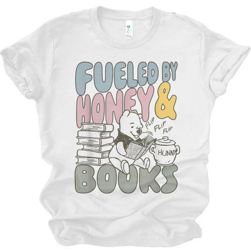 Disney Winnie The Pooh Fueled By Honey & Books Sketch Unisex Jersey T-Shirt - Bookorys CA