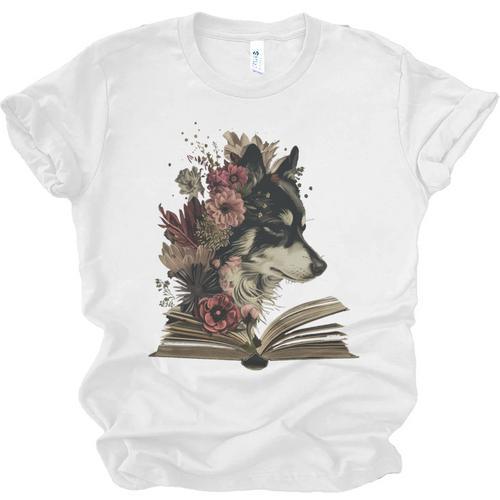 Dog Book Flower Unisex Jersey T-Shirt - Bookorys UK