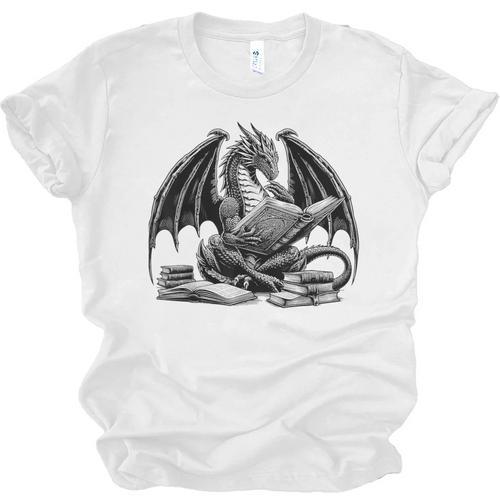 Dragon Reading Book Bookworm Books Dragon Learning Unisex Jersey T-Shirt - Bookorys CA
