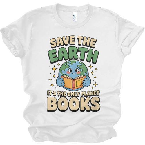 Earth Day Save Earth It´s Only Planet With Books Reader Unisex Jersey T-Shirt - Bookorys