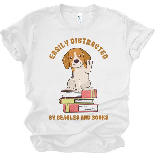 Easily Distracted By Beagles And Books Beagle Dog Unisex Jersey T-Shirt - Bookorys