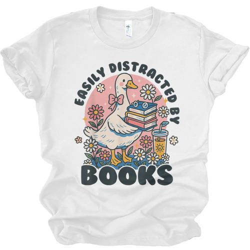Easily Distracted By Books Read Goose Lover Bookworm Reading Unisex Jersey T-Shirt - Bookorys