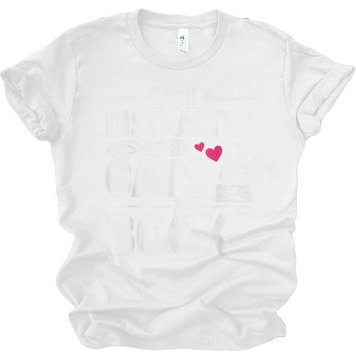 Easily Distracted By Cats And Books Cat & Book Lover Unisex Jersey T-Shirt - Bookorys