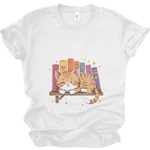 Easily Distracted By Cats And Books Cute Cat Sleeping Girls Unisex Jersey T-Shirt - Bookorys UK