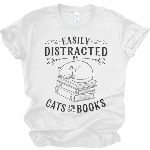 Easily Distracted By Cats And Books For Women Unisex Jersey T-Shirt - Bookorys UK
