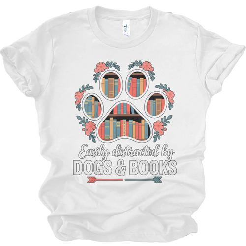 Easily Distracted By Dogs And Books Reading Unisex Jersey T-Shirt - Bookorys AU