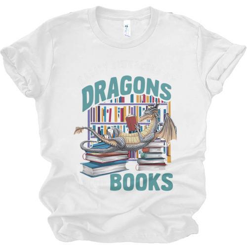 Easily Distracted By Dragons And Books Bookworm Unisex Jersey T-Shirt - Bookorys