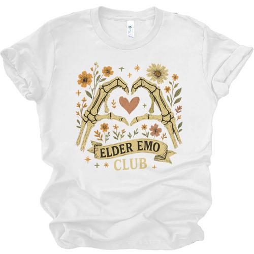 Elder Emo Club Skeleton Hands Heart Nostalgia Unisex Jersey T-Shirt - Figerry