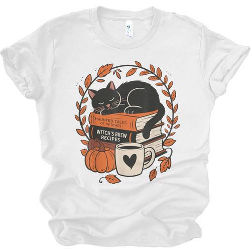 Fall Book Teacher Cat Books Halloween Autumn Librarian Unisex Jersey T-Shirt - Bookorys AU