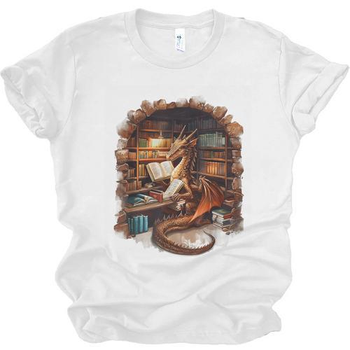 Fantasy Dragon Reading Book Lover Unisex Jersey T-Shirt - Bookorys