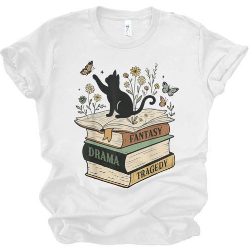 Fantasy Drama Tragedy Cat Book Lover Reading Humor Unisex Jersey T-Shirt - Bookorys DE