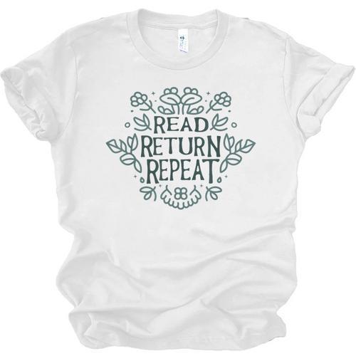 Floral “Read Return Repeat” Book Lovers Readers Librarians Unisex Jersey T-Shirt - Bookorys