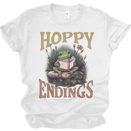 Frog Floral Cottage Core Reading Book Hoppy Endings Unisex Jersey T-Shirt - Bookorys UK