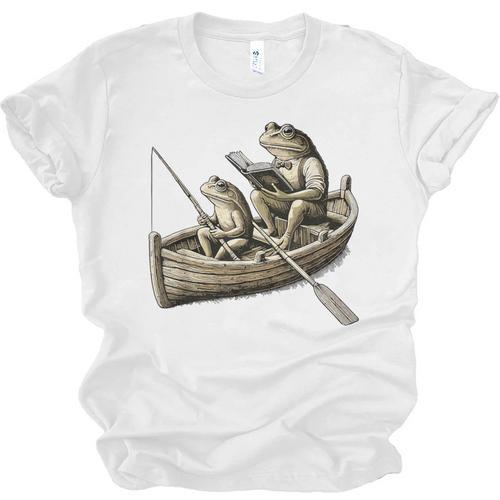 Frog Frogs Fishing & Book Vintage Classic Cottagecore Frog Unisex Jersey T-Shirt - Bookorys