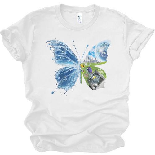 Frutiger Aero Aesthetic Butterfly Computer Fishes Scenery Raglan Baseball Tee Unisex Jersey T-Shirt - Figerry