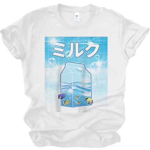 Frutiger Aero Aesthetic Tech Kawaii Milk Underwater Fishes Raglan Baseball Tee Unisex Jersey T-Shirt - Figerry