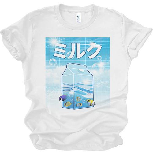 Frutiger Aero Aesthetic Tech Kawaii Milk Underwater Fishes Unisex Jersey T-Shirt - Figerry
