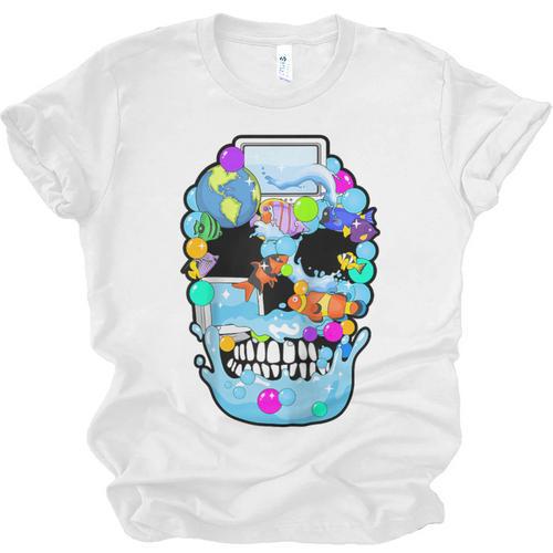 Frutiger Aero Aesthetic Tech Skull Computer Fishes Raglan Baseball Tee Unisex Jersey T-Shirt - Figerry