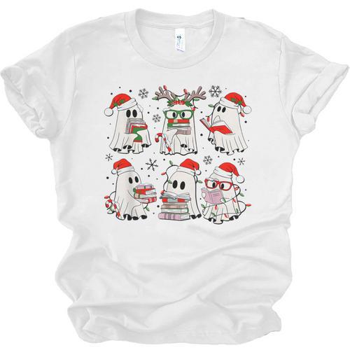 Ghost Book Reading Christmas Books Lover Teacher Kids Unisex Jersey T-Shirt - Bookorys
