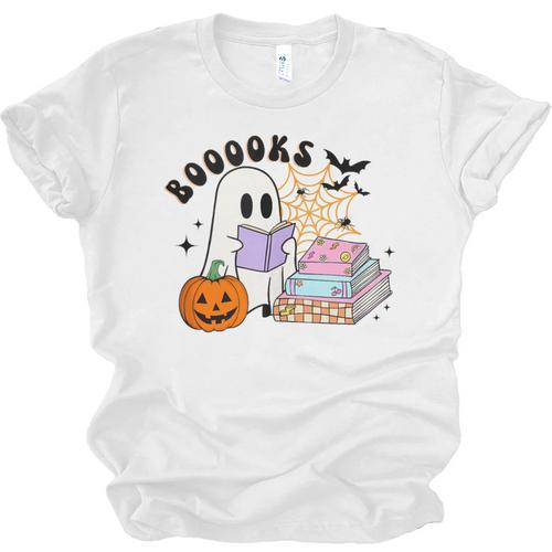 Ghost Reading Halloween Women Teacher Book Lover Unisex Jersey T-Shirt - Bookorys UK