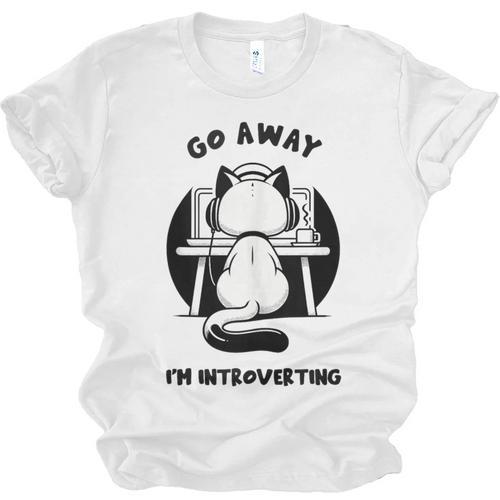 Go Away I'm Introverting Cat With Coffee Unisex Jersey T-Shirt - Raresse