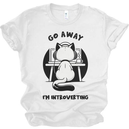 Go Away I'm Introverting Cat With Coffee Unisex Jersey T-Shirt - Raresse