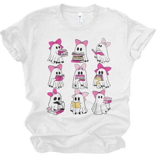 Halloween Pink Ghost Read More Books Spooky Boo Teacher Kids Unisex Jersey T-Shirt - Bookorys