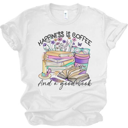 Happiness Is Coffee And a Good Book Women Love Reading Book Unisex Jersey T-Shirt - Bookorys DE