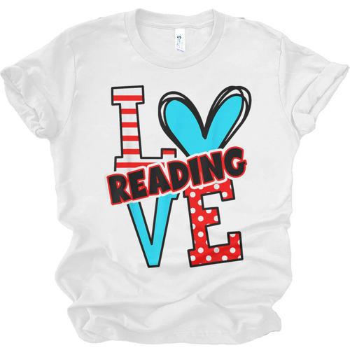 I Heart Books Love Reading Red And Stripe Animated Cat For Men Women Girls Kids Unisex Jersey T-Shirt - Bookorys UK