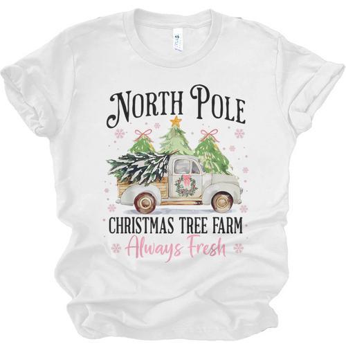 Holiday Scene Nostalgia North Pole Tree Farm Merry Christmas Unisex Jersey T-Shirt - Figerry