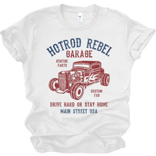 Hotrod Rebel Automotive Nostalgia Old Car Distressed Premium Tri-Blend Unisex Jersey T-Shirt - Figerry